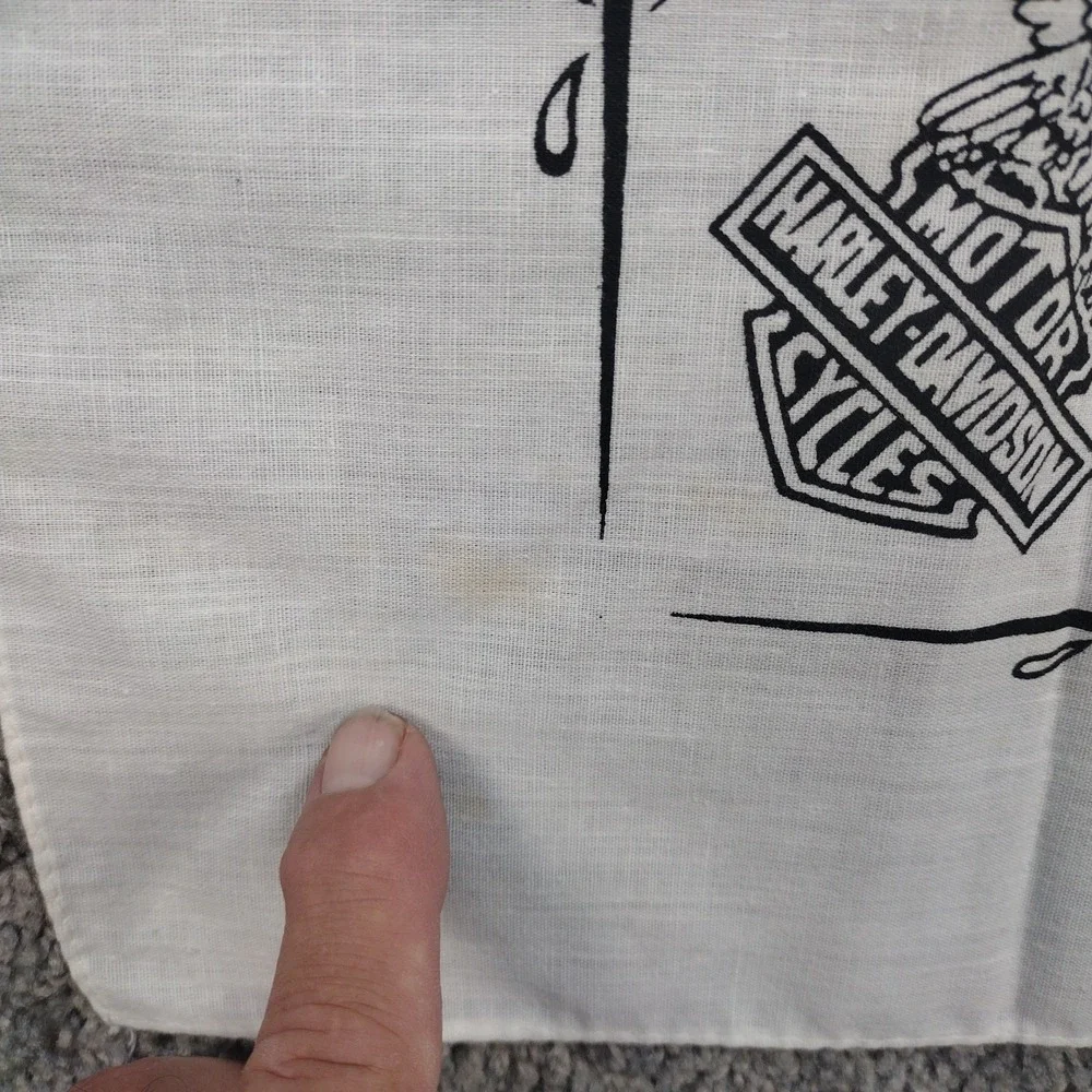 Vintage 80s Harley Davidson Bandana Rose Upwing Eagle Bar Shield USA Made White